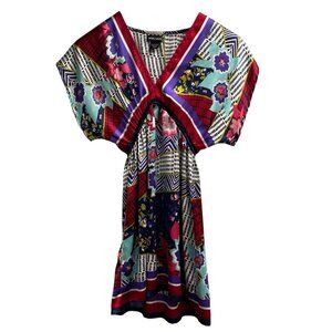 Vintage Y2K Wet Seal Dress Women XS Babydoll Satin Patchwork Kimono Sleeves Mini